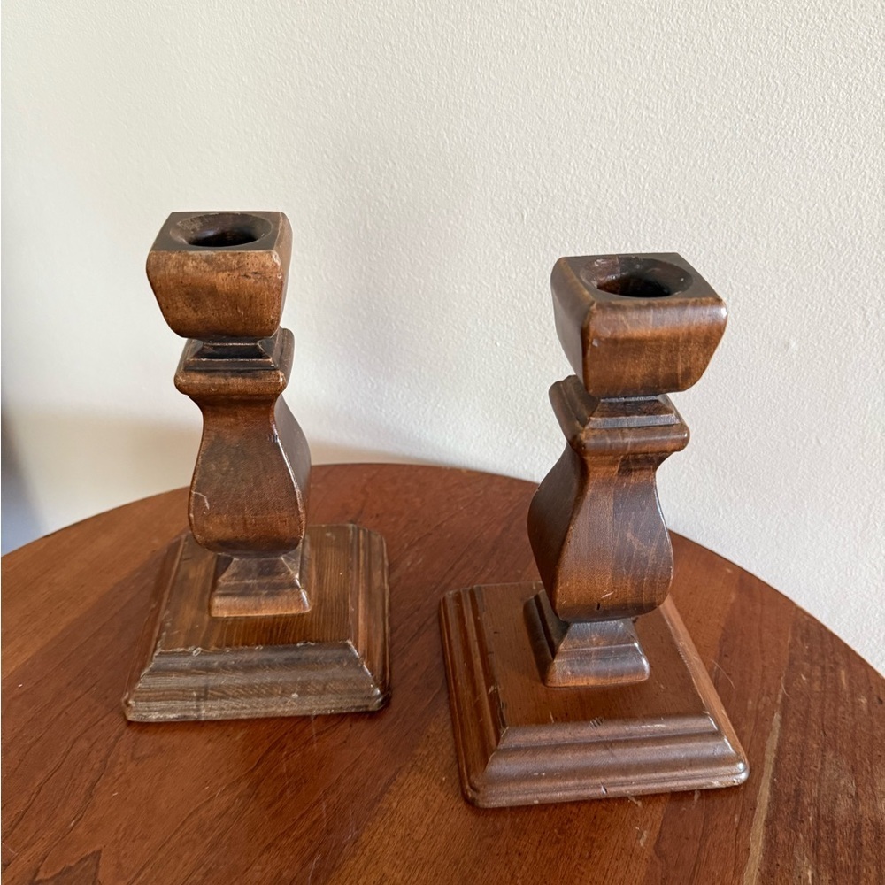 Vintage Wood Square Candle Holders Country Farmhouse Cottagecore - Picture 4 of 7